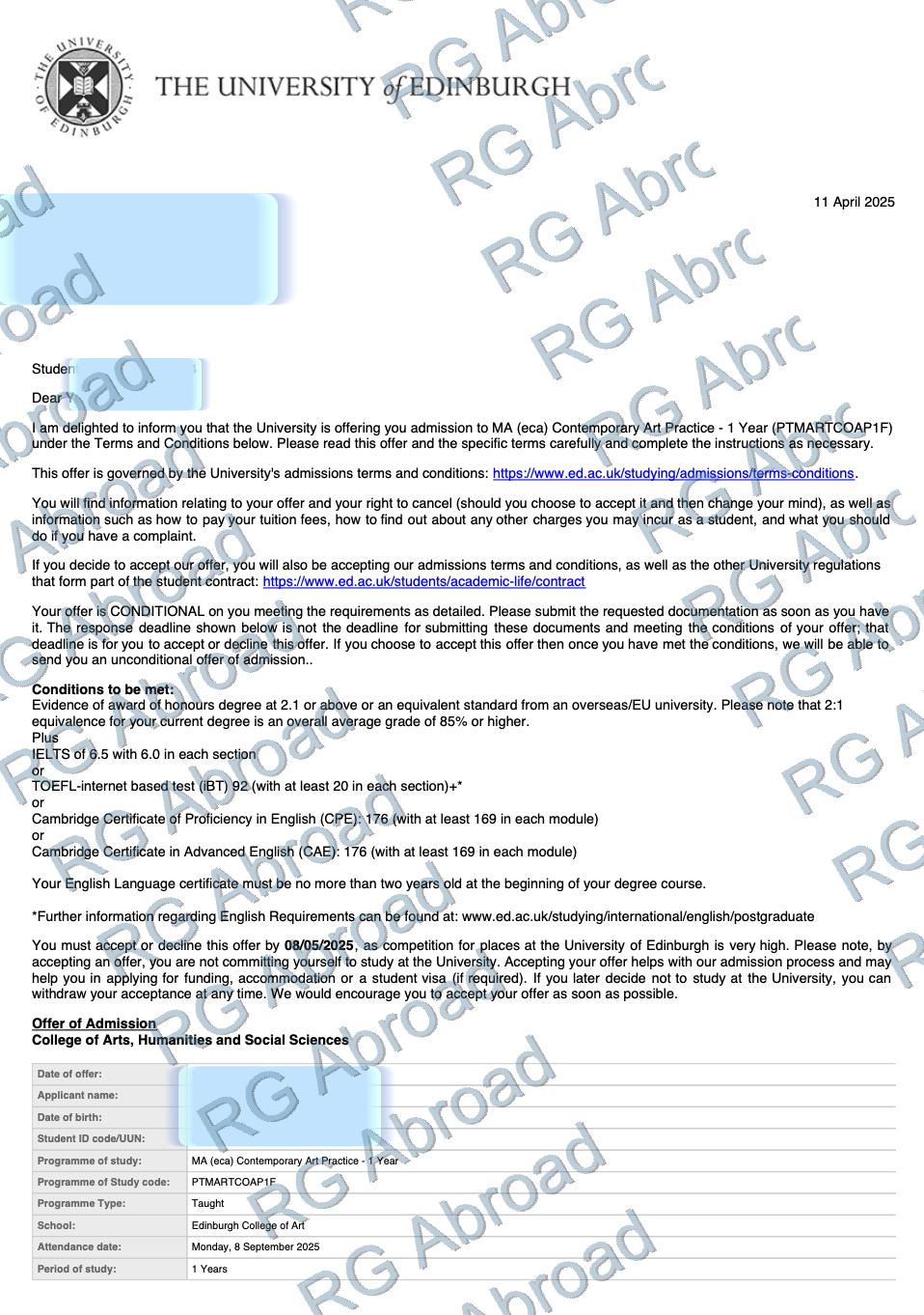 Churchill College Cambridge Offer